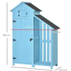 Rootz Trädgårdsbod - Trädgårdsskjul - Trädgårdsskjul - Verktygsskjul för förvaring - Trä - Himmelsblå - 130 x 54,5 x 180 cm