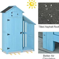 Rootz Trädgårdsbod - Trädgårdsskjul - Trädgårdsskjul - Verktygsskjul för förvaring - Trä - Himmelsblå - 130 x 54,5 x 180 cm