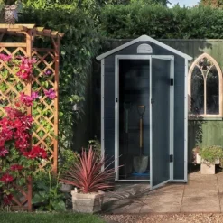 Rootz Verktygsbod - Trädgårdsskjul - Verktygsskjul - Ventilationsfönster - Penttak - Metall - Grå - 134 x 104 x 204 cm