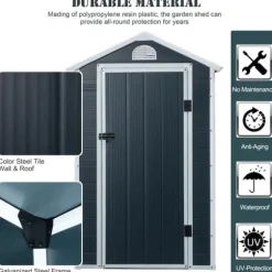 Rootz Verktygsbod - Trädgårdsskjul - Verktygsskjul - Ventilationsfönster - Penttak - Metall - Grå - 134 x 104 x 204 cm