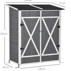 Rootz Verktygsbod - Trädgårdsskåp - 2 dörrar - Verktygsskåp - Trädgårdsförvaring - Trä - Grå/Vit - 139 x 75 x 160 cm
