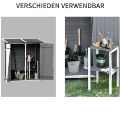 Rootz Verktygsbod - Trädgårdsskåp - 2 dörrar - Verktygsskåp - Trädgårdsförvaring - Trä - Grå/Vit - 139 x 75 x 160 cm