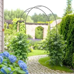 Rosenbåge/trädgårdsbåge i metall, svart, 140×40×240 cm, för klätterväxter