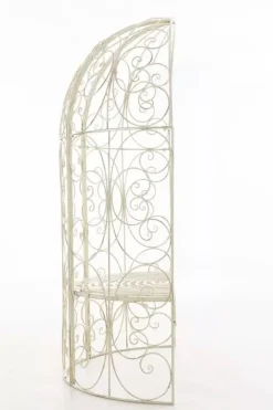 Rosie Half Gazebo Pavilion with Bench - Antique Cream Metal Garden Trellis, 178 cm H