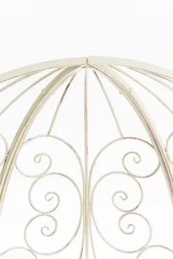 Rosie Half Gazebo Pavilion with Bench - Antique Cream Metal Garden Trellis, 178 cm H