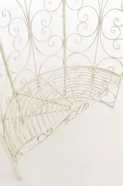 Rosie Half Gazebo Pavilion with Bench - Antique Cream Metal Garden Trellis, 178 cm H