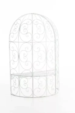 Rosie Half Gazebo with Bench - Antique White Metal Garden Trellis Pavilion
