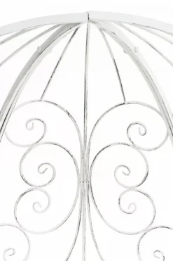 Rosie Half Gazebo with Bench - Antique White Metal Garden Trellis Pavilion