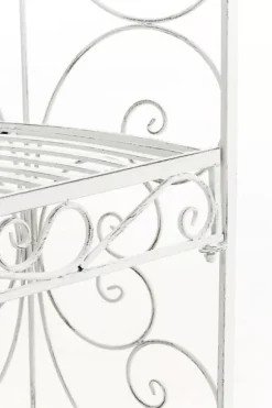 Rosie Half Gazebo with Bench - Antique White Metal Garden Trellis Pavilion