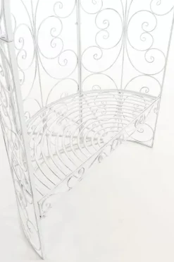 Rosie Half Gazebo with Bench - Antique White Metal Garden Trellis Pavilion