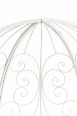 Rosie White Metal Half Gazebo with Bench - Garden Trellis Pavilion for Climbing Plants, 178cm H x 120cm W