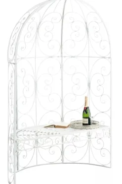 Rosie White Metal Half Gazebo with Bench - Garden Trellis Pavilion for Climbing Plants, 178cm H x 120cm W