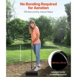 Rullande Gräsmatta Aerator 18, Tungt Manuell, Svart, Hög hållbarhet, Optimal Gräshälsa