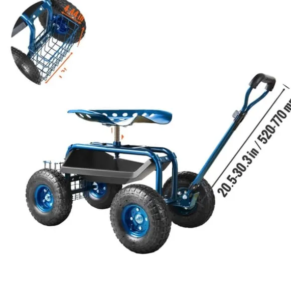 Rullande Trädgårdsvagn, Ergonomisk Design, Justerbart Styrsystem,Blå