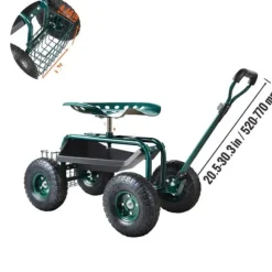 Rullande Trädgårdsvagn, Ergonomisk Design, Justerbart Styrsystem,Grön