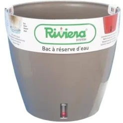 Rund plastblomkruka - RIVIERA - EVA NEW - Med vattentank - Ø45 x H45 cm - 49 L - Taupe