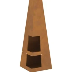 Rustik eldstad med vedförvaring - Utomhus campingugn | Färg: Stål | Storlek: 35x35x100 cm