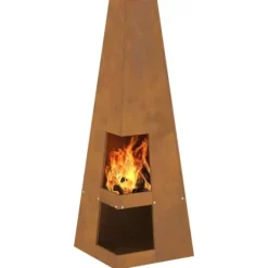 Rustik eldstad med vedförvaring - Utomhus campingugn | Färg: Stål | Storlek: 35x35x100 cm