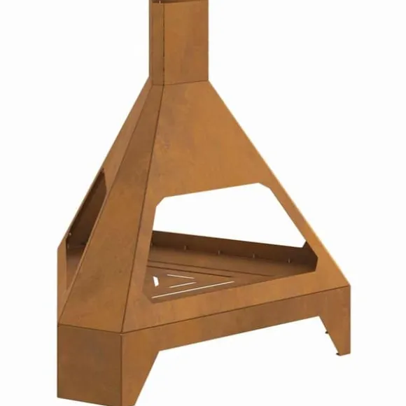 Rustik vedeldad eldstad med skorsten - Hållbart väderbeständigt stål | Storlek: 50x43x52 cm