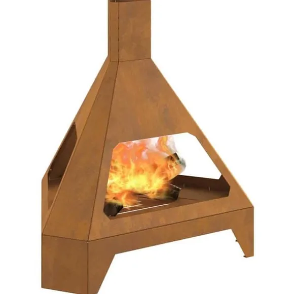 Rustik vedeldad eldstad med skorsten - Hållbart väderbeständigt stål | Storlek: 50x43x52 cm