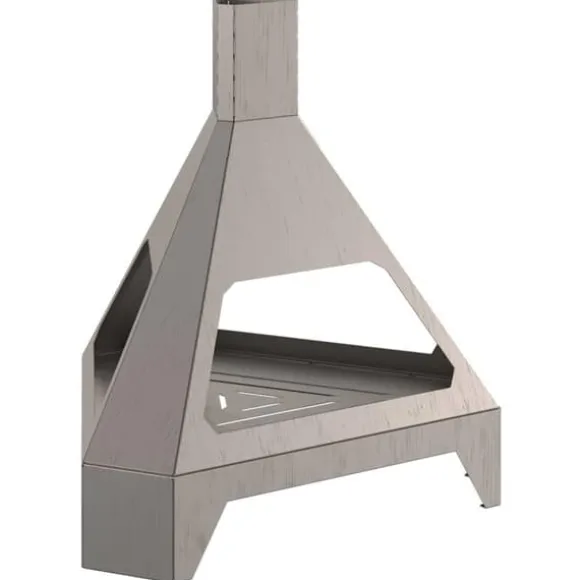 Rustik vedeldad eldstad med skorsten - Hållbart väderbeständigt stål | Storlek: 50x43x52 cm