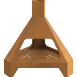 Rustik vedeldad eldstad med skorsten - Hållbart väderbeständigt stål | Storlek: 50x43x52 cm