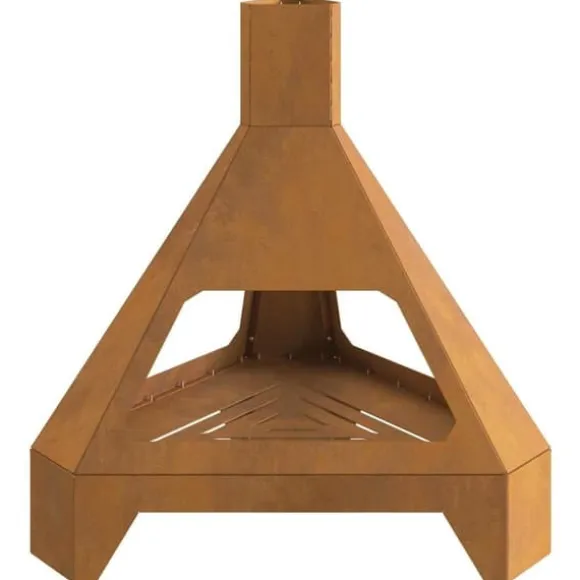 Rustik vedeldad eldstad med skorsten - Hållbart väderbeständigt stål | Storlek: 50x43x52 cm