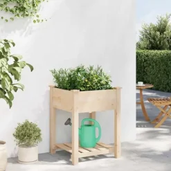 Rustikt växtställ i massivt trä - Höjd växthylla för inomhus och utomhus | Storlek: 60x60x76 cm | Färg: Furu