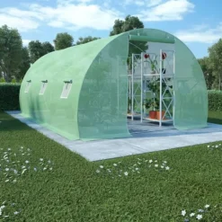 Rymligt växthus 13,5 m² - skydda dina växter | Storlek: 450x300x200 cm | Färg: Grön