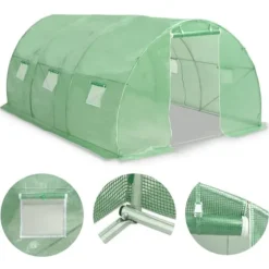 Rymligt växthus 13,5 m² - skydda dina växter | Storlek: 450x300x200 cm | Färg: Grön