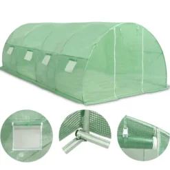 Rymligt växthus 18 m² med rostfri ram | Storlek: 600x300x200 cm | Färg: Grön