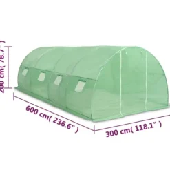 Rymligt växthus 18 m² med rostfri ram | Storlek: 600x300x200 cm | Färg: Grön