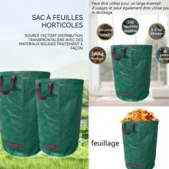 Sacs de jardin INN® 300L 2PCS professionella trädgårdsavfallssäckar vattentäta lövsäckar robusta för gräsmatta och löv