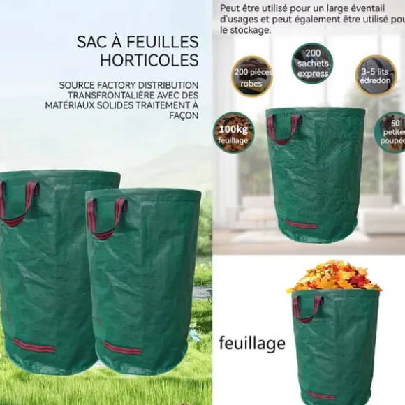 Sacs de jardin INN® 300L 2PCS professionella trädgårdsavfallssäckar vattentäta lövsäckar robusta för gräsmatta och löv