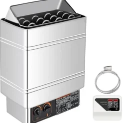 Saunaugn 9 kW, elsauna 380 V - 415 V, rostfri saunaugn, elektrisk saunaugn 2 lägen (temperatur, tid), extern kontroll och 3M-temperatursensor