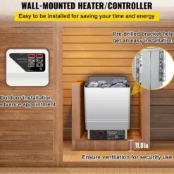 Saunaugn 9 kW, elsauna 380 V - 415 V, rostfri saunaugn, elektrisk saunaugn 2 lägen (temperatur, tid), extern kontroll och 3M-temperatursensor
