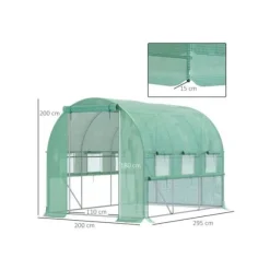 Serre tunnel - MUVOE - 2.95x2x2m - PE-film anti-UV - Struktur av rostfritt stål - 6 rullbar fönster