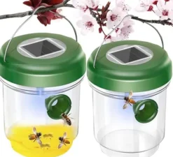 Set med 2 hängande utomhus getingfällor med LED-ljus Återanvändbara