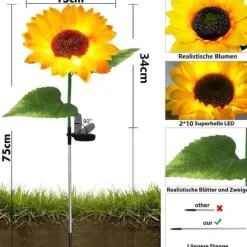 Set med 2 Solar Flower Garden Decoration Lights Vattentät för utomhusbruk - Solros Dekoration för trädgård, uteplats