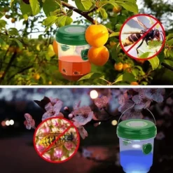 Set med 2 solcellsdrivna insektfällor med solenergi LED-lampa, hängande bi-fälla, getingfälla, levande getingfälla