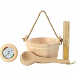 Set med badtillbehör 4 pcs Brun Massiv furu och hampa