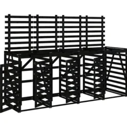 Skjul för 4 sopkärl i massiv furu - Hållbart och ventilerat | Färg: Svart | Storlek: 4 soptunnor