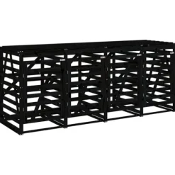 Skjul för 4 sopkärl i massiv furu - Hållbart och ventilerat | Färg: Svart | Storlek: 4 soptunnor