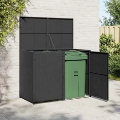 Skjul för 2 soptunnor i konstrotting - Förvaringslösning | Färg: Svart | Storlek: 148x80x111 cm