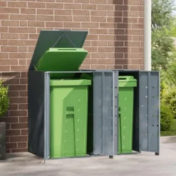 Skjul för sopkärl för 2 platser - Förvaring i stål | Färg: Grå | Storlek: 138x79x117 cm