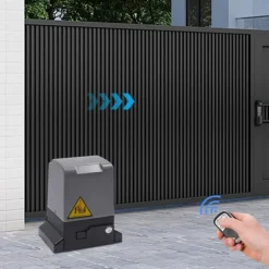 Skjutgrindsöppnare - Grindmotor - 370 W - IP44 - Max 600 kg - 1400 varv/min - 12 m/min - Fjärrkontroll & nycklar - Grå