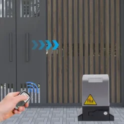 Skjutgrindsöppnare - Grindmotor - 370 W - IP44 - Max 600 kg - 1400 varv/min - 12 m/min - Fjärrkontroll & nycklar - Grå