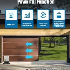 Skjutportöppnare, Effekt 370W, Spänning 220V, Skjutningshastighet 12m/min, Ström 3A, Vattentålighetsklass IP44