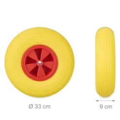 Skottkärrehjul, 33x9 cm, Gul, Röd