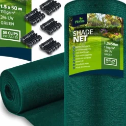 Skuggnät 1,5x50m 110 g/m2 + 50 klämmor gröna